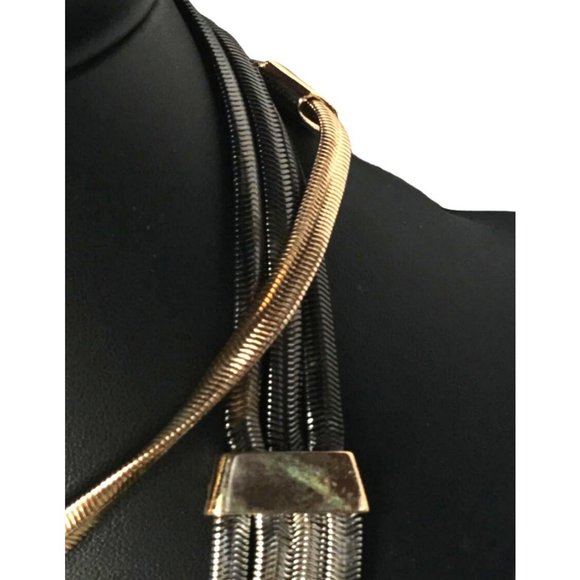 Steve Madden Herringbone Chain Necklace Multi Strand Gold Tone Silver Tone Black - Picture 5 of 5
